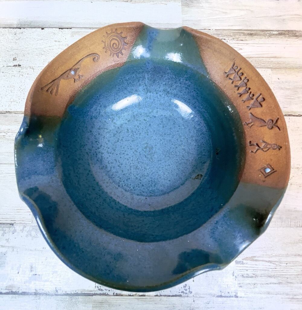 Vintage Helen Helwig Studio Pottery Bowl Signed 1992 Blue Handmade Art Pottery 7